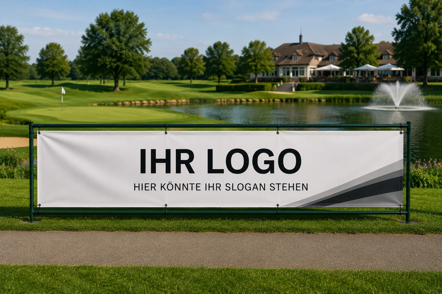 Scaleup-Sponsoring mit großflächigem Banner am Golfplatz