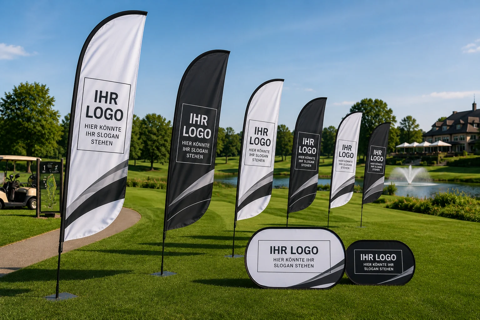 Startup-Sponsoring mit Beachflags entlang des Golfplatzes